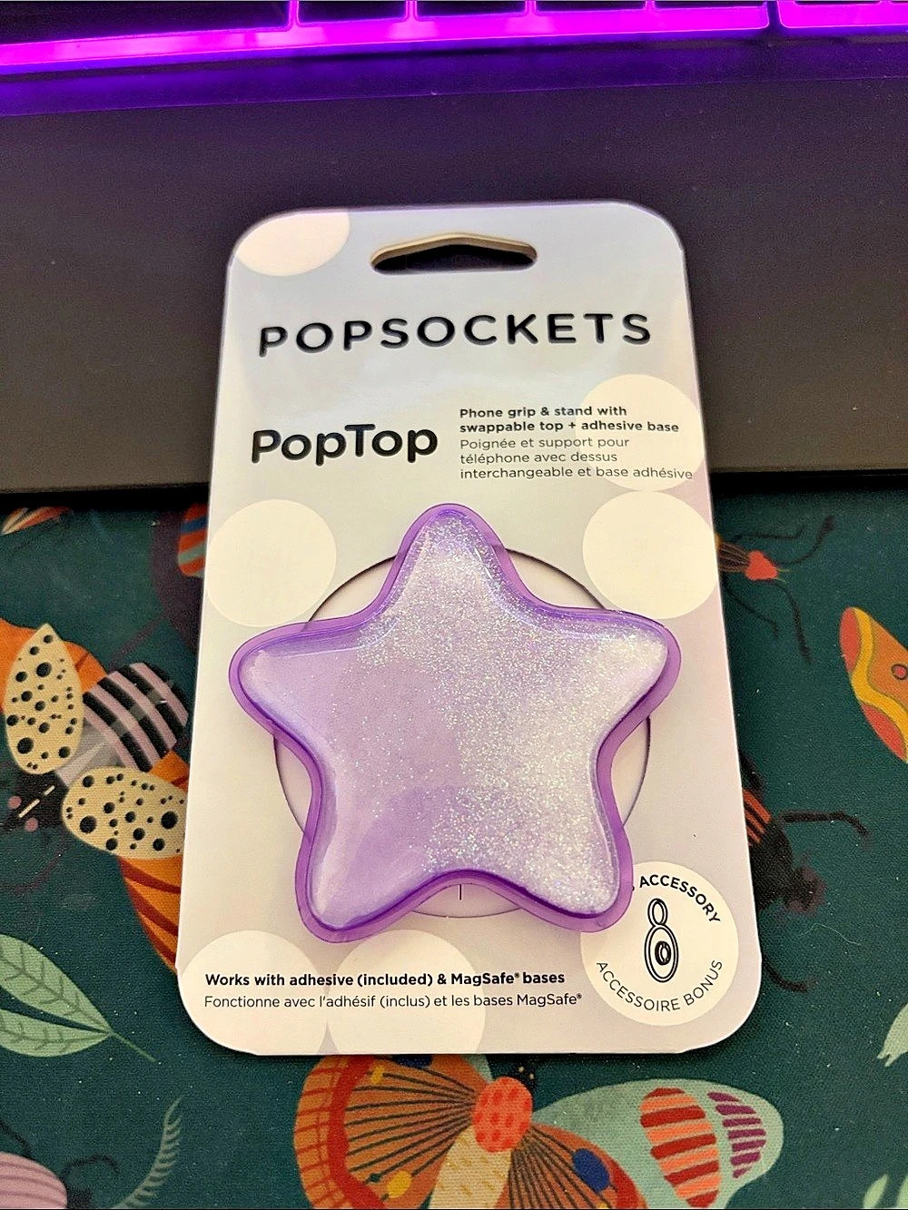 PopSockets PopTop Glitter Star Purple Phone Grip NWT